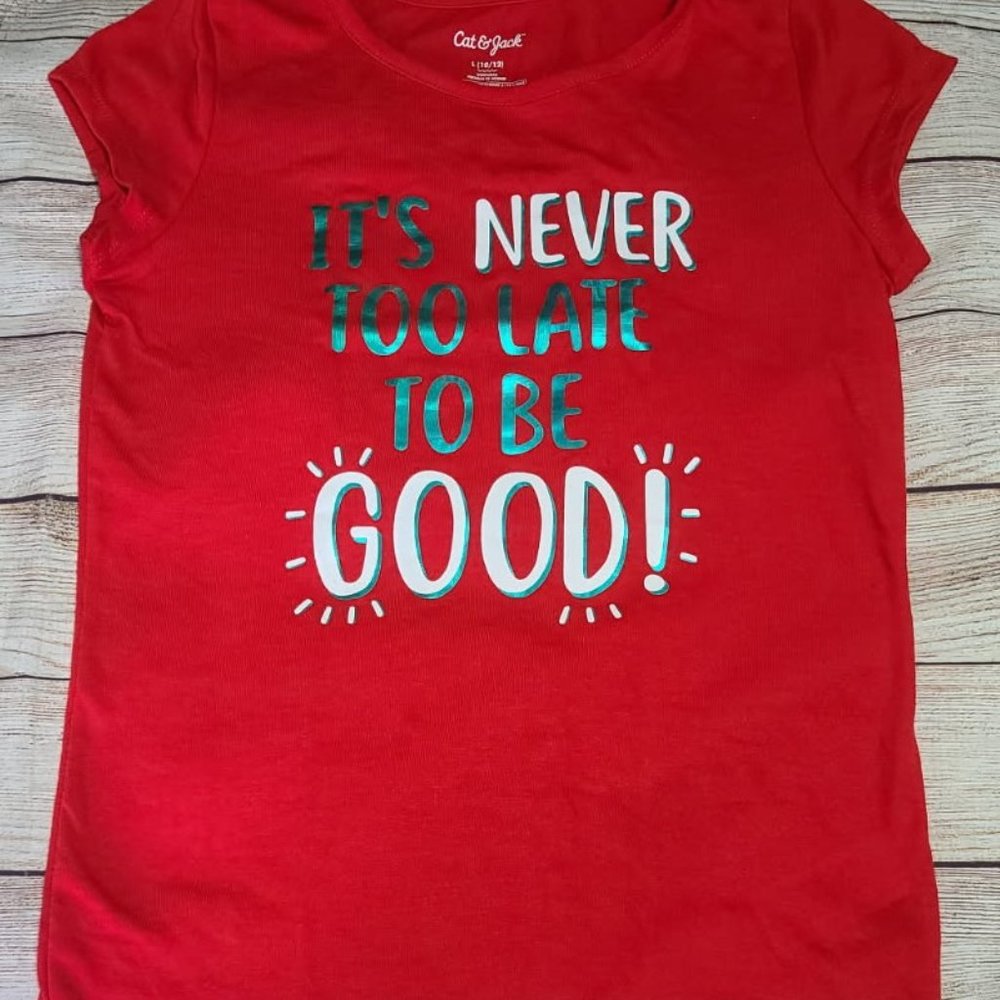 Cat & Jack Never Too Late T-Shirt - Red - Size L (10/12)